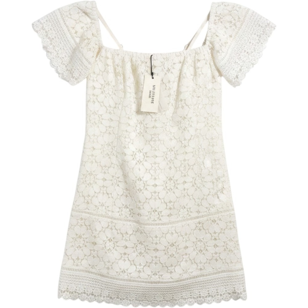 Solitaire Swim White Lace Dress S Off Shoulder Crochet Coverup Resort Romatic